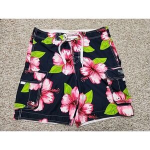 Abercrombie Blue Pink Floral Board Shorts Swim Drawstring Mens Sz L 36x9